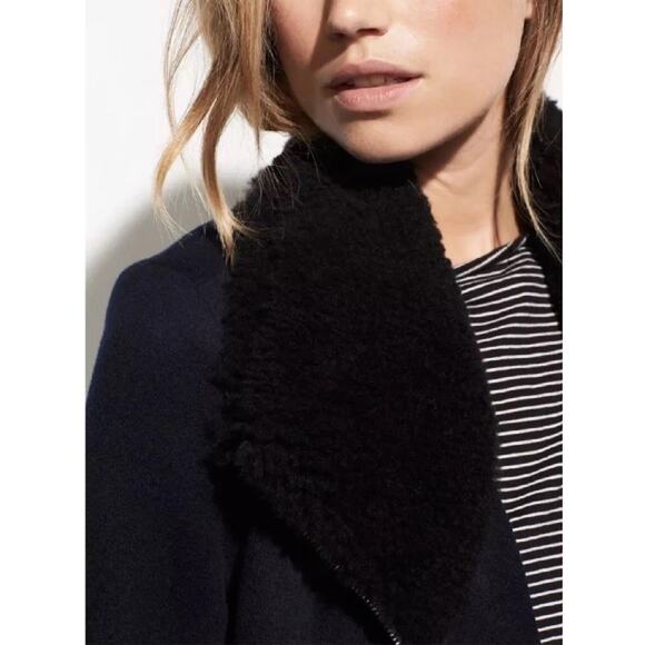 Vince Shearling Collar Double Faced Wool Jacket Size Small Motorcycle Rocker - Picture 4 of 11